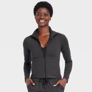 NWT Women's Soft Stretch Full Zip Jacket - All In Motion Heathered Black